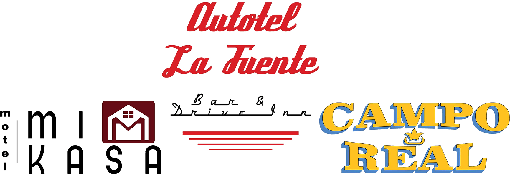 Logotipos del motel mi kasa, autotel la fuente y Campo Real